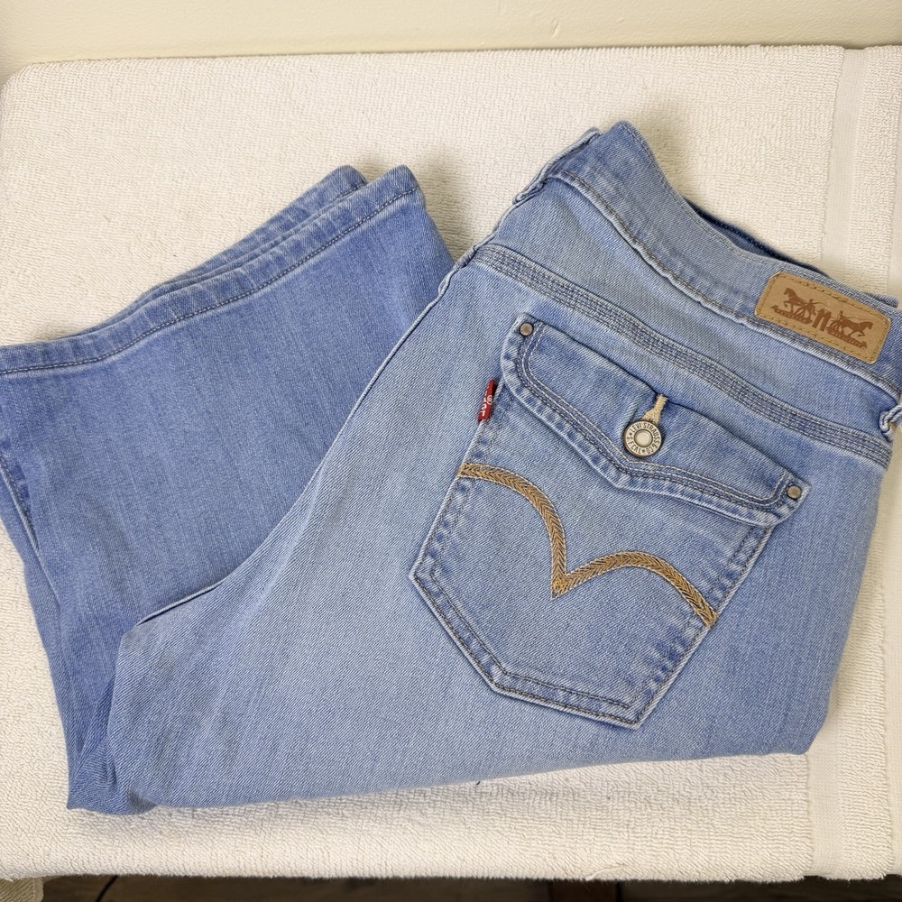 Levi Mid Rise Stretch Blue Denim Bermuda Jean Shorts Women's Size 10 Y2K